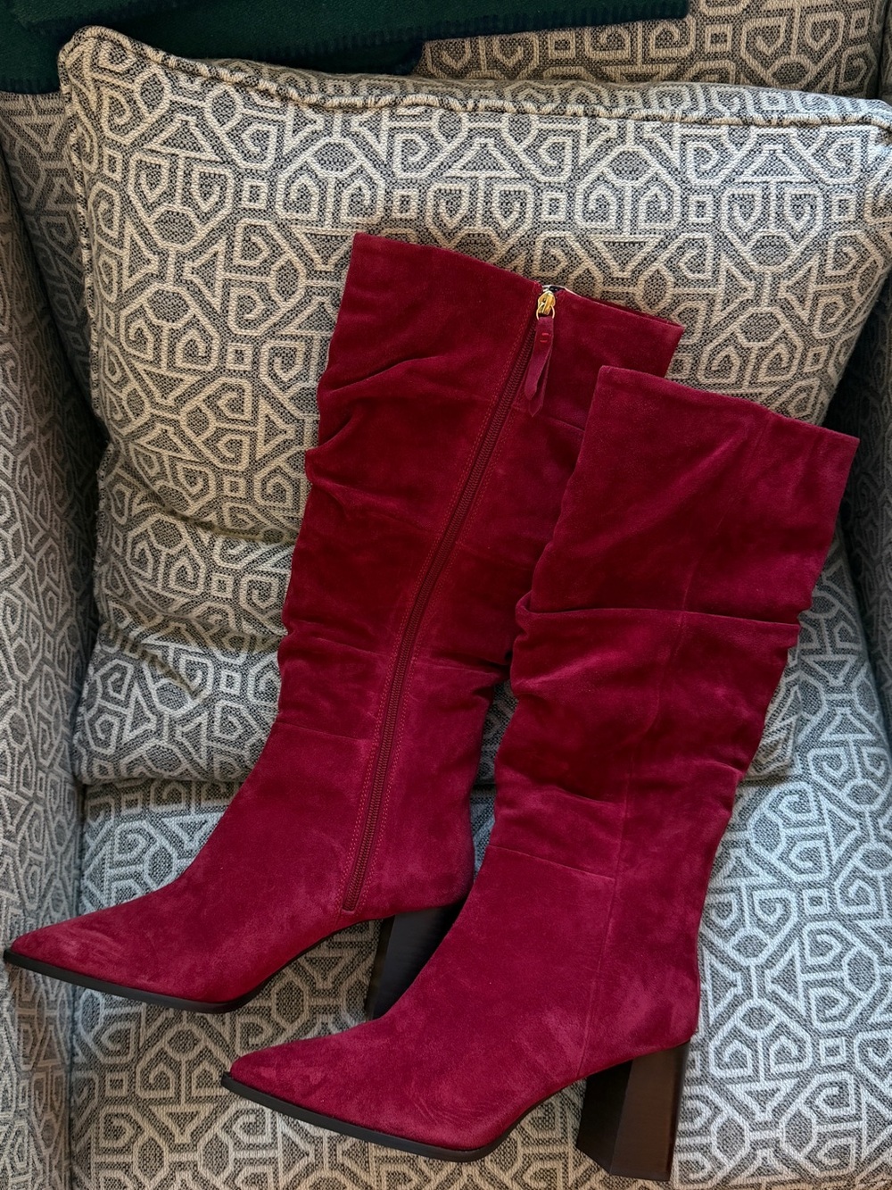 NEW Boden Vera Block Heel Point Boots Red Suede EU 41 US 10